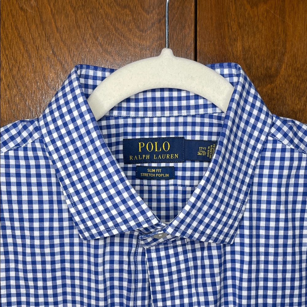 Polo by Ralph Lauren Blue and White Checkered Gingham Oxford Shirt 17.5 36/37 - Picture 3 of 5
